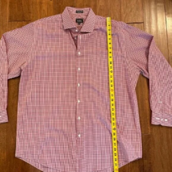 Neiman Marcus Red Long Sleeve Button Down Collared Dress Shirt Sz 17.5 XL - Picture 3 of 6
